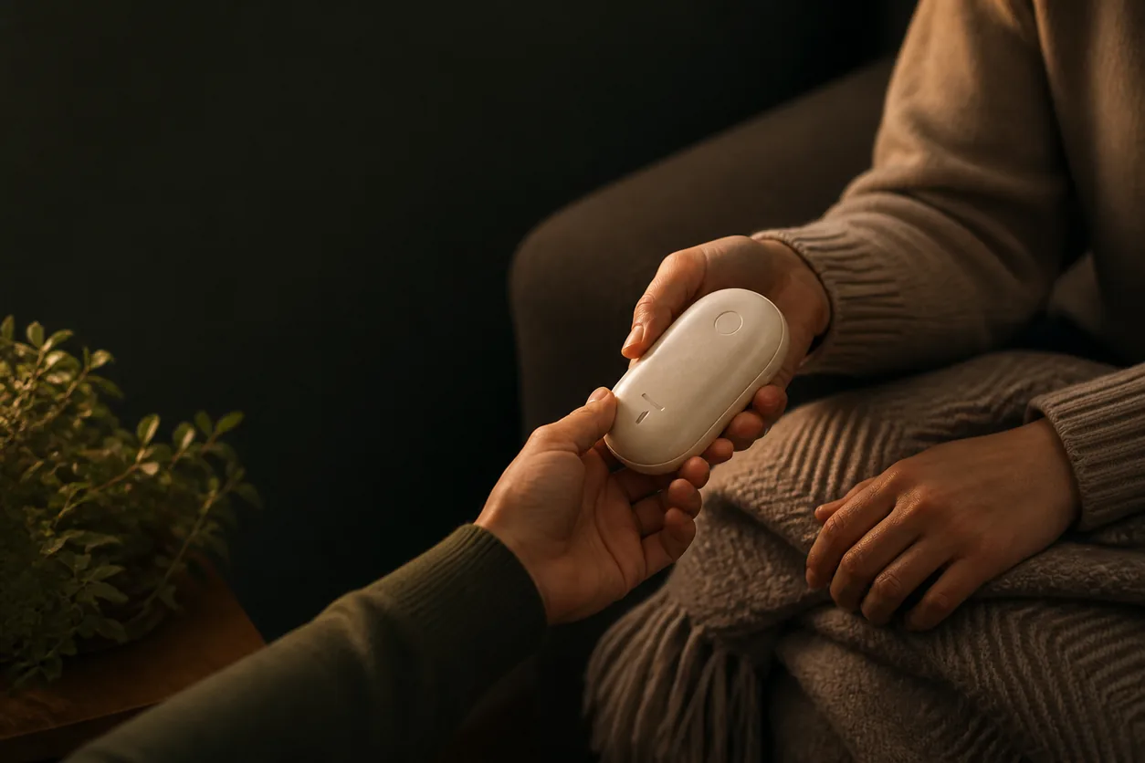 A personal-comfort product in a warm home setting